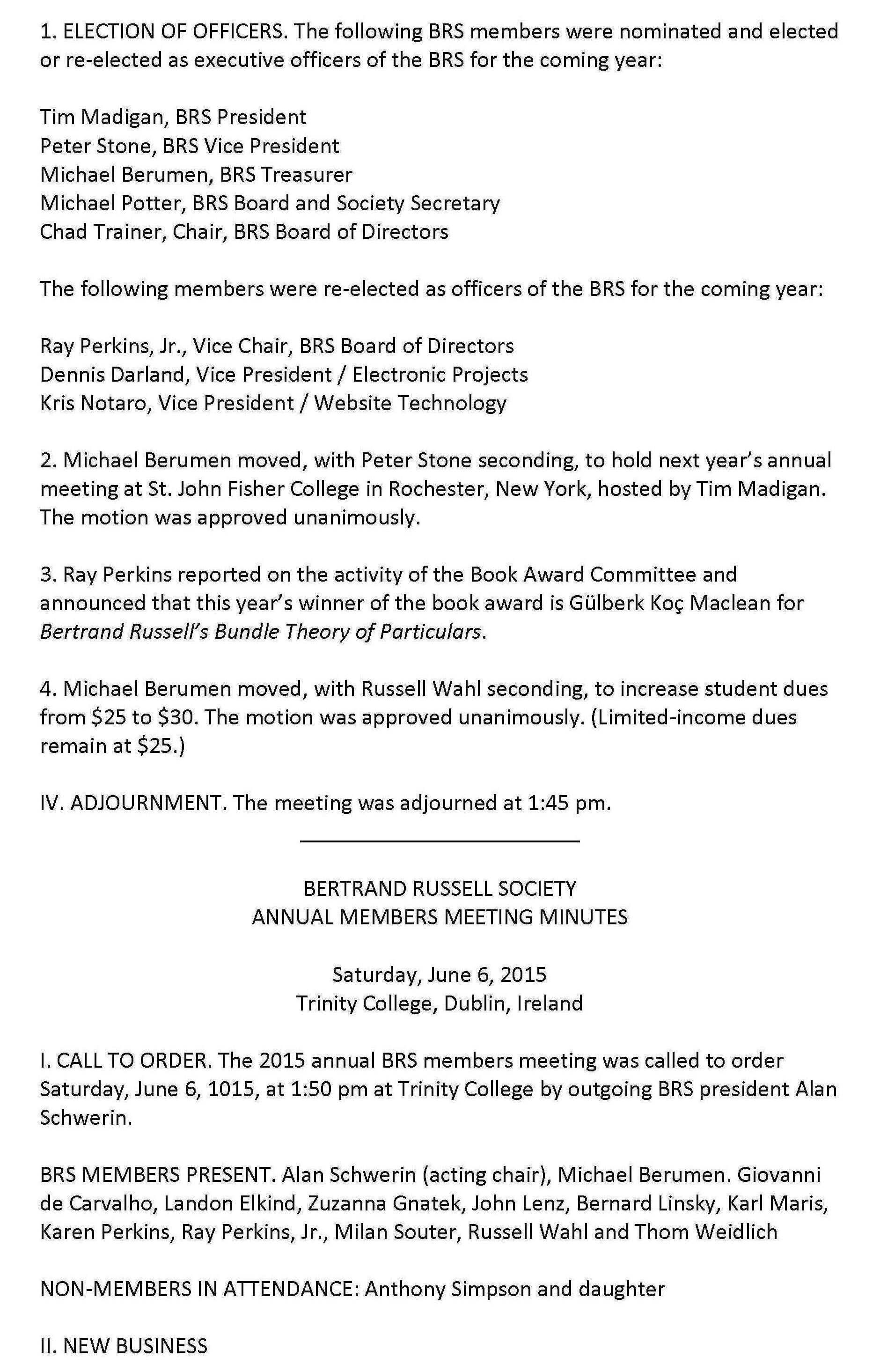 BRS Annual Meeting Minutes