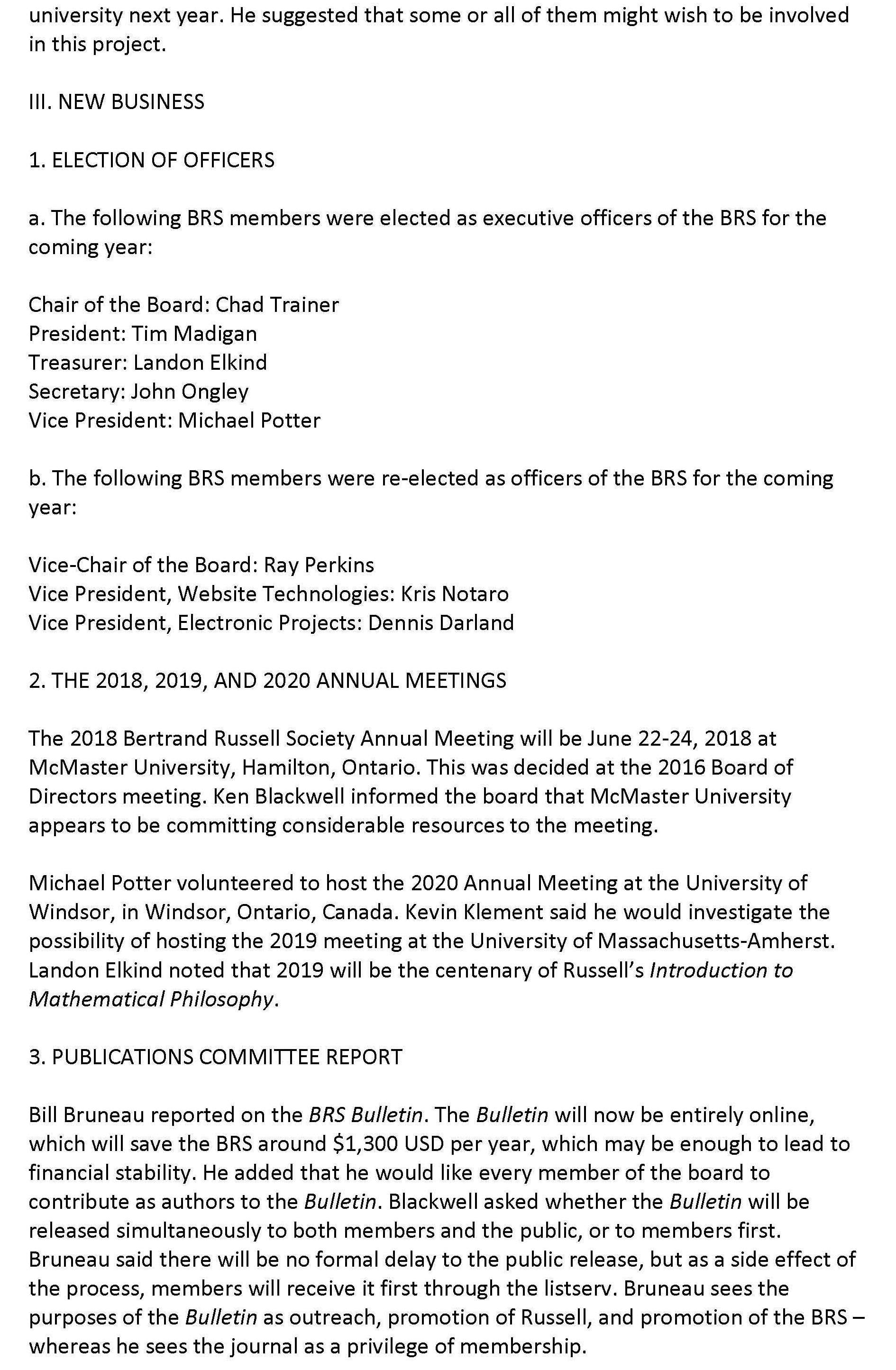 BRS Annual Board Meeting Minutes
